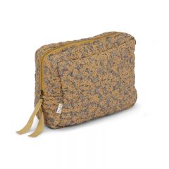 Quilted toiletry bag winter leaves mustard