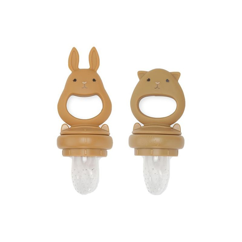 Set of 2 fruit feeding Almond/Terracotta pacifier bunny Konges Slojd