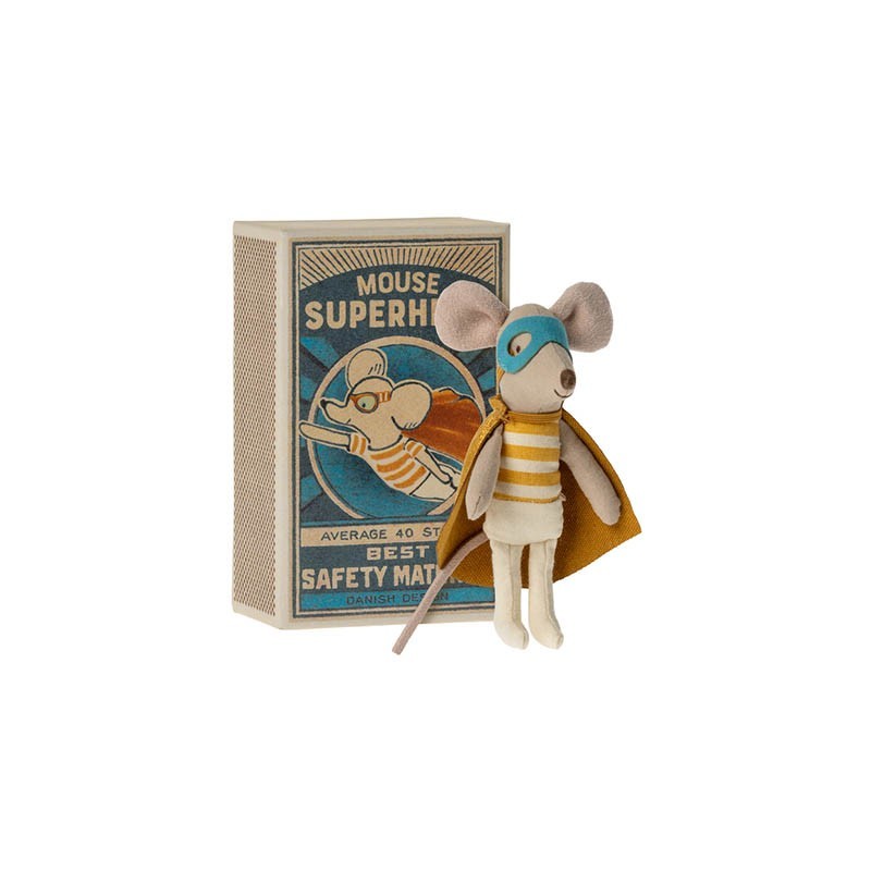 Superhero mouse little brother in matchbox Maileg