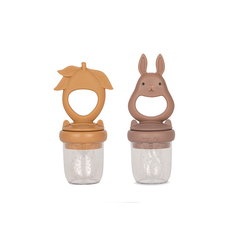 Lot de 2 tétines grignoteuses lapin citron hortensia almond Konges Slojd