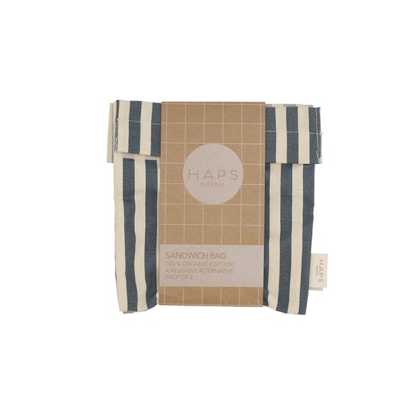Lot de 2 sacs à goûter en tissu marine stripe petrolium pigeon Haps Nordic Lot de 2 sacs à goûter en tissu marine stripe petrolium pigeon Haps Nordic
