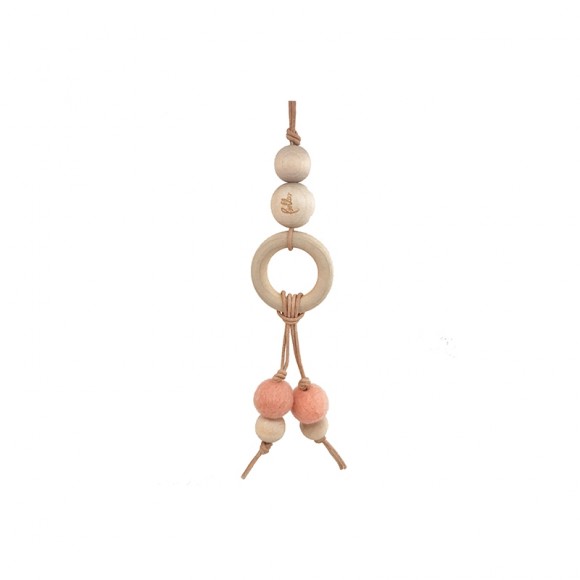 Double Woolen and Wooden beads hanging toy Pink