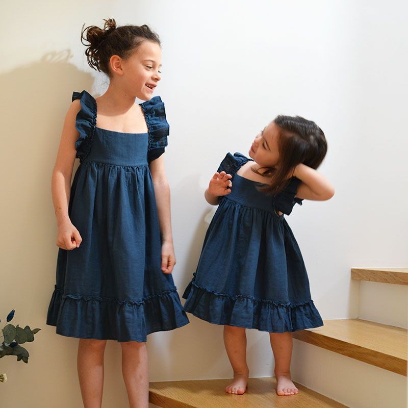 Robe pinafore antra blue Liilu Yellow Flamingo