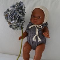 Off white crochet hat for doll Minikane