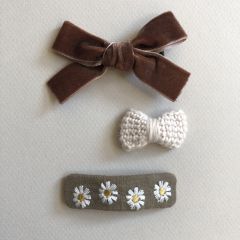 Set of taupe hair clip Gentil Coquelicot