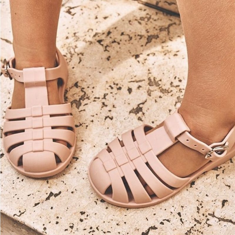 Rubber beach sandals dark rose Liewood Yellow Flamingo